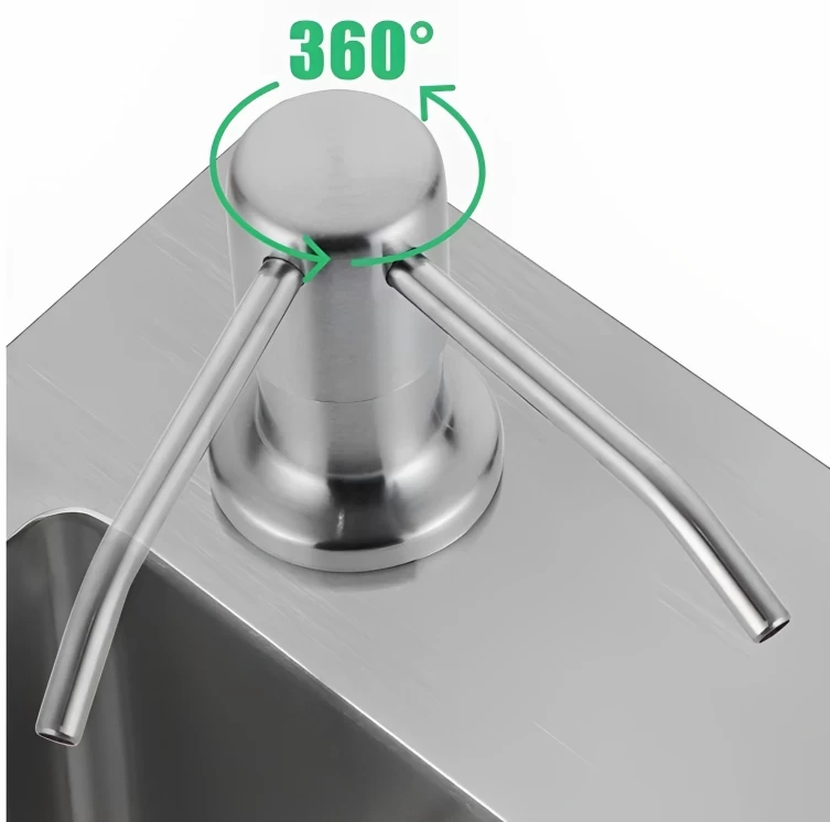 موزع صابون سائل لحوض المطبخ، يدور 360 درجة، 108 مم - فضي